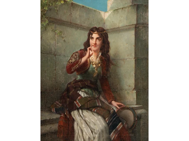 Jan portielje (1829-1908), gipsy girl, oil on canvas 67 x 51.5 cm. (26.37 x 20.28 in.), frame: 98 x 82 cm. (38.57 x 32.28 in.) - afbeelding 1 van  6