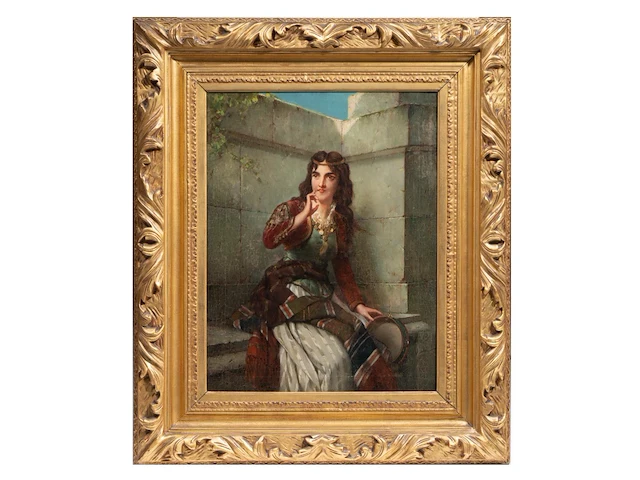 Jan portielje (1829-1908), gipsy girl, oil on canvas 67 x 51.5 cm. (26.37 x 20.28 in.), frame: 98 x 82 cm. (38.57 x 32.28 in.) - afbeelding 2 van  6
