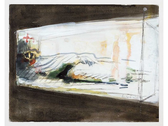 Jan van imschoot - aquarel en potlood op papier - ingelijst - afbeelding 1 van  1