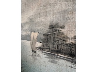 Japanese yuzen birodo velvet painting - afbeelding 32 van  33