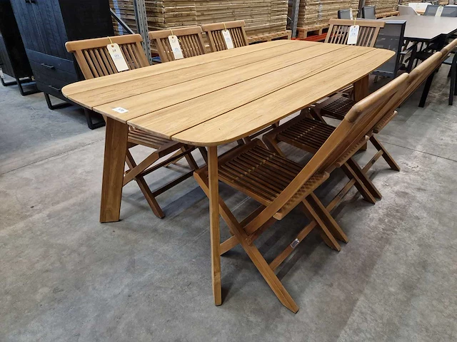 Jardino teak tuintafel amber 200 x 100cm - brede latten met tapse poot - afbeelding 1 van  4