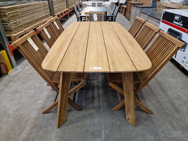 Jardino teak tuintafel amber 200 x 100cm - brede latten met tapse poot - afbeelding 2 van  4