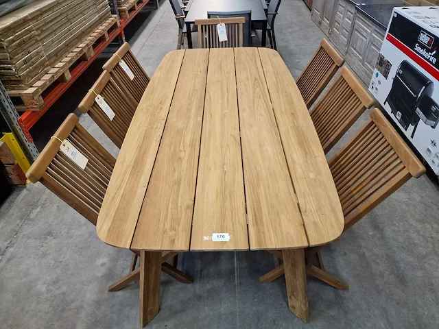 Jardino teak tuintafel amber 200 x 100cm - brede latten met tapse poot - afbeelding 3 van  4