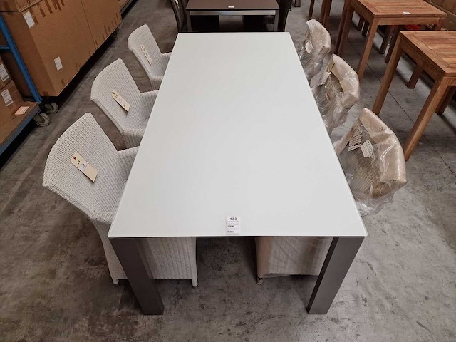 Jati-kebon - alu tuintafel arolla taupe 220 x 100cm + wit glas - afbeelding 3 van  4