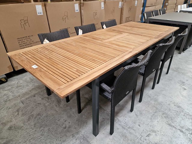Jati-kebon - alu tuintafel haiti antraciet 200-260 x 100cm + teak blad - afbeelding 1 van  10
