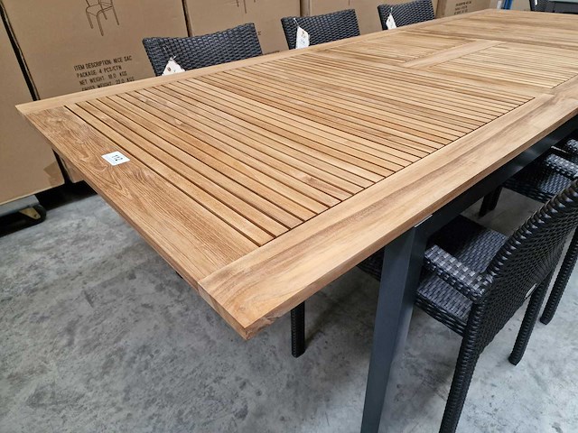 Jati-kebon - alu tuintafel haiti antraciet 200-260 x 100cm + teak blad - afbeelding 4 van  10