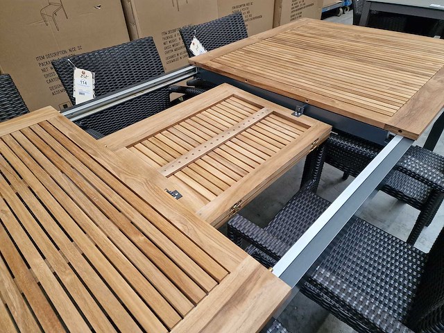 Jati-kebon - alu tuintafel haiti antraciet 200-260 x 100cm + teak blad - afbeelding 8 van  10