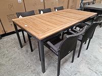 Jati-kebon - alu tuintafel haiti antraciet 200-260 x 100cm + teak blad - afbeelding 9 van  10