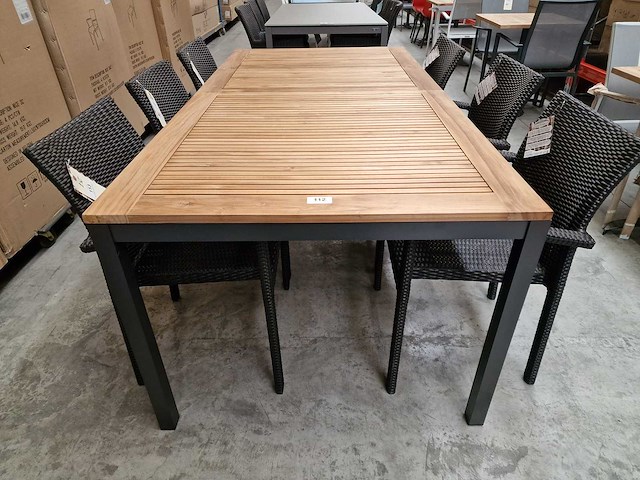 Jati-kebon - alu tuintafel haiti antraciet 200-260 x 100cm + teak blad - afbeelding 10 van  10