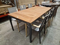 Jati-kebon - alu tuintafel haiti antraciet 200 x 100cm + teak top brede latten - afbeelding 1 van  4