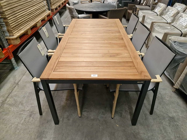 Jati-kebon - alu tuintafel haiti antraciet 200 x 100cm + teak top brede latten - afbeelding 2 van  4