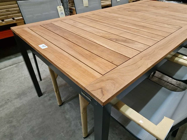 Jati-kebon - alu tuintafel haiti antraciet 200 x 100cm + teak top brede latten - afbeelding 3 van  4