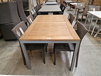 Jati-kebon - alu tuintafel haiti zilver 150 x 90cm + teak blad - afbeelding 2 van  4