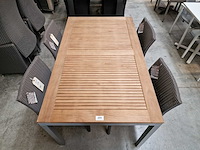 Jati-kebon - alu tuintafel haiti zilver 150 x 90cm + teak blad - afbeelding 3 van  4