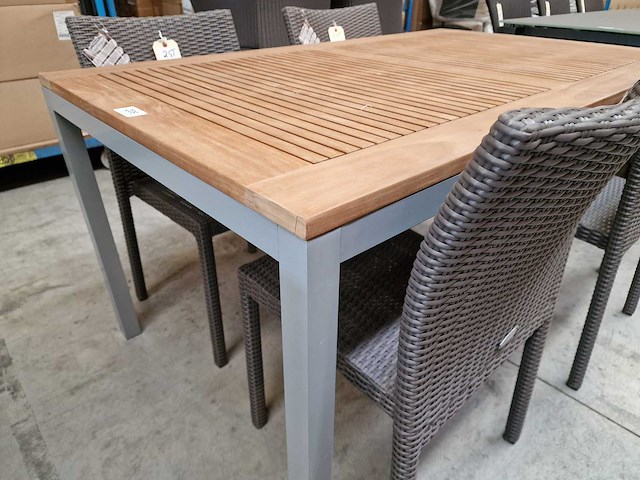 Jati-kebon - alu tuintafel haiti zilver 150 x 90cm + teak blad - afbeelding 4 van  4
