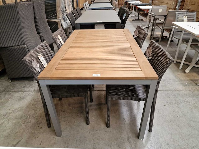 Jati-kebon - alu tuintafel haiti zilver 150 x 90cm + teak blad - afbeelding 2 van  3