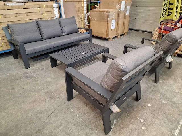 Jati-kebon - lounge set merano antraciet met kussens olefin antraciet - afbeelding 1 van  10
