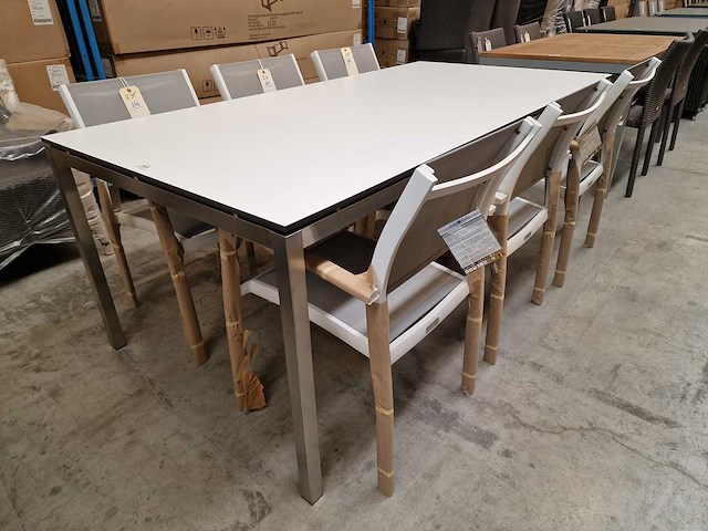Jati-kebon inox tuintafel martinique 200 x 100cm + hpl blad wit 1cm dik - afbeelding 1 van  4