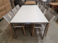 Jati-kebon inox tuintafel martinique 200 x 100cm + hpl blad wit 1cm dik - afbeelding 2 van  4