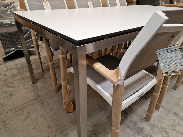 Jati-kebon inox tuintafel martinique 200 x 100cm + hpl blad wit 1cm dik - afbeelding 4 van  4