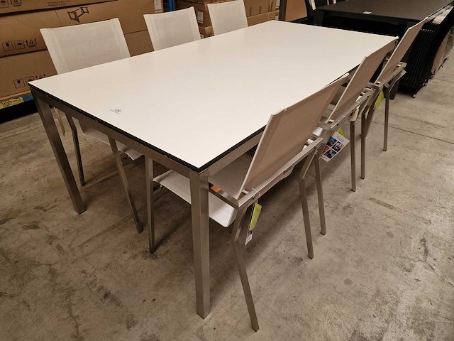 Jati-kebon inox tuintafel martinique 200 x 100cm + hpl blad wit 1cm dik - afbeelding 1 van  4