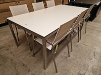 Jati-kebon inox tuintafel martinique 200 x 100cm + hpl blad wit 1cm dik