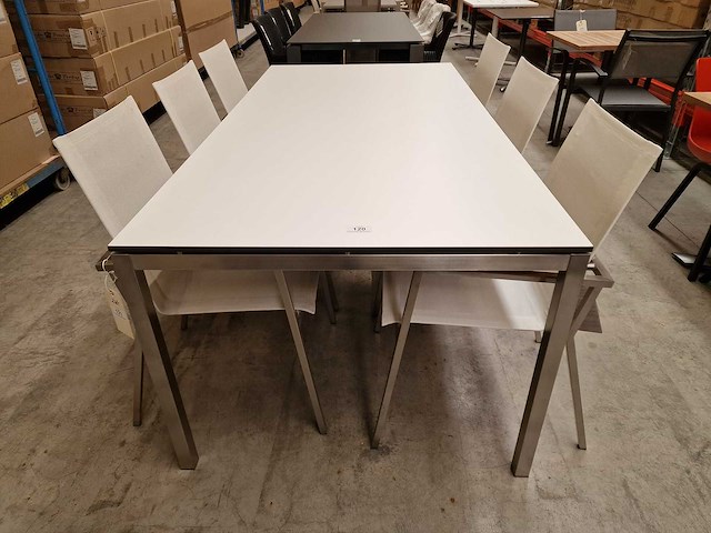 Jati-kebon inox tuintafel martinique 200 x 100cm + hpl blad wit 1cm dik - afbeelding 2 van  4