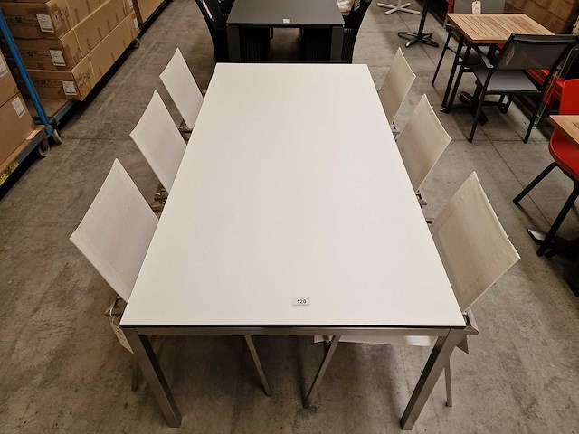 Jati-kebon inox tuintafel martinique 200 x 100cm + hpl blad wit 1cm dik - afbeelding 3 van  4