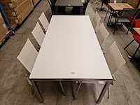 Jati-kebon inox tuintafel martinique 200 x 100cm + hpl blad wit 1cm dik - afbeelding 3 van  4