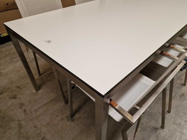 Jati-kebon inox tuintafel martinique 200 x 100cm + hpl blad wit 1cm dik - afbeelding 4 van  4