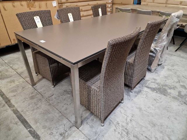 Jati-kebon inox tuintafel martinique 220 x 100cm + hpl taupe 1cm dik - afbeelding 1 van  4