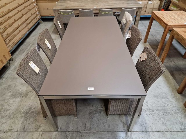 Jati-kebon inox tuintafel martinique 220 x 100cm + hpl taupe 1cm dik - afbeelding 3 van  4