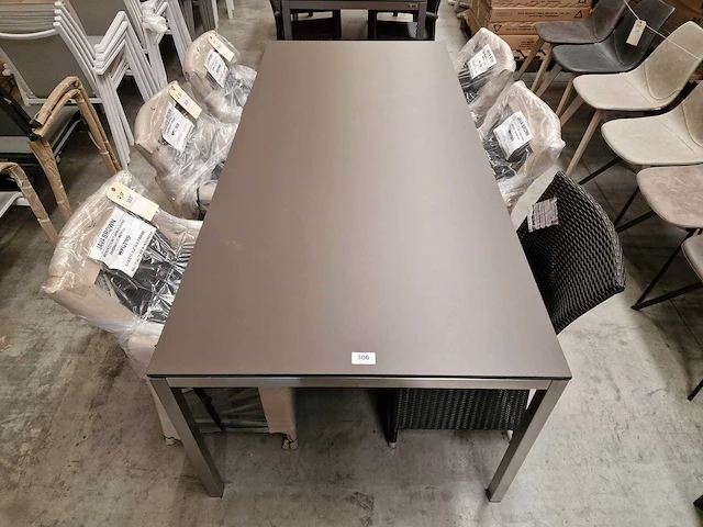 Jati-kebon inox tuintafel martinique 220 x 100cm + hpl taupe 1cm dik - afbeelding 3 van  4