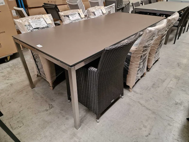 Jati-kebon inox tuintafel martinique 220 x 100cm + hpl taupe 1cm dik - afbeelding 1 van  4
