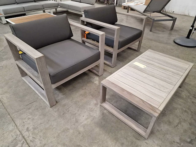 Jati-kebon teak lounge sofa set hamilton grijs met kussens olefin - afbeelding 2 van  12