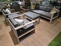 Jati-kebon teak lounge sofa set hamilton grijs met kussens olefin - afbeelding 1 van  12