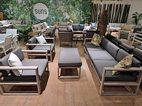Jati-kebon teak lounge sofa set hamilton grijs met kussens olefin - afbeelding 5 van  12