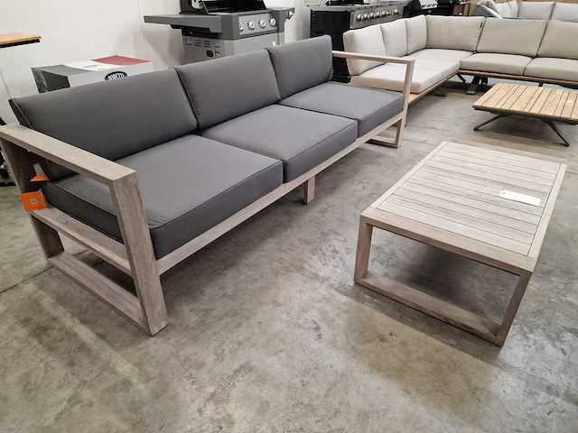 Jati-kebon teak lounge sofa set hamilton grijs met kussens olefin - afbeelding 12 van  12