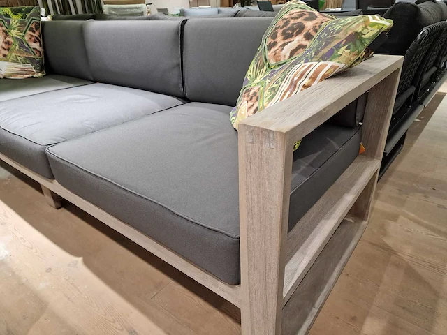 Jati-kebon teak lounge sofa set hamilton grijs met kussens olefin - afbeelding 8 van  12