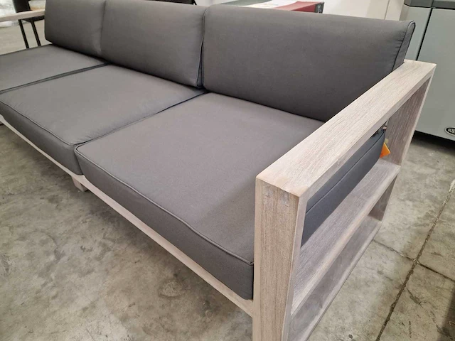 Jati-kebon teak lounge sofa set hamilton grijs met kussens olefin - afbeelding 10 van  12