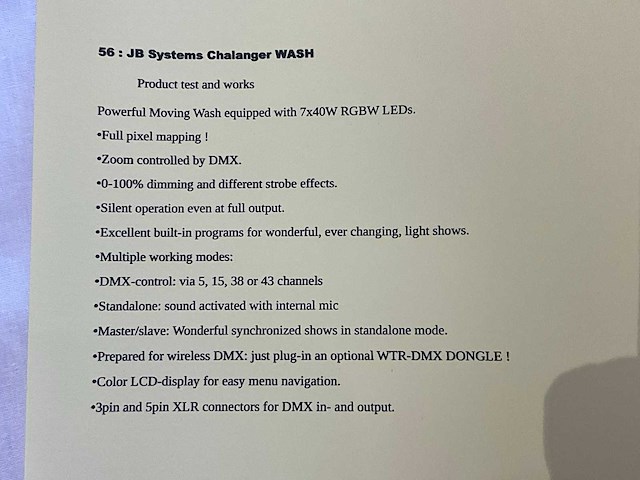 Jbsystems chalanger wash led-moving head - afbeelding 4 van  4