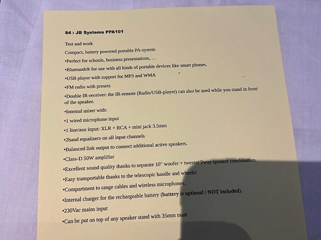 Jbsystems ppa-101 pa systeem - afbeelding 7 van  7