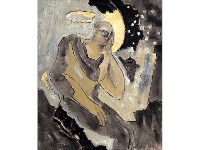 Jean bilquin - denker - mixed media op doek - 146x120 cm - afbeelding 2 van  6