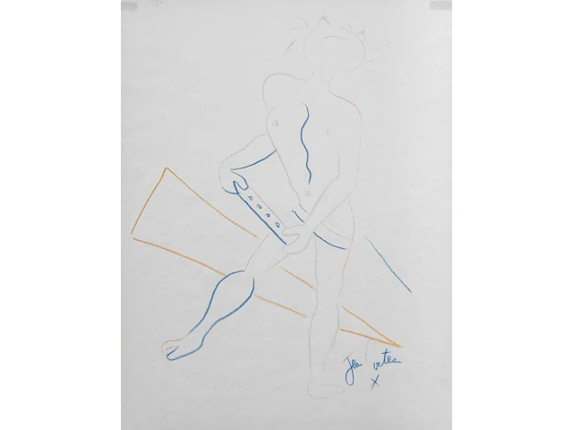 Jean cocteau (1889-1963), satyr, ca. 1957, colour pencil drawing 27 x 21 cm. (10.63 x 8.26 in.), frame: 43.5 x 34 cm. (17.12 x 13.39 in.) - afbeelding 1 van  4
