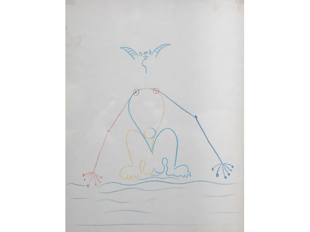 Jean cocteau (1889-1963), sphinx, 1957, colour pencil drawing 27 x 21 cm. (10.63 x 8.26 in.), frame: 43.5 x 34 cm. (17.12 x 13.39 in.) - afbeelding 1 van  4