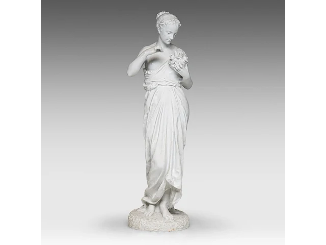 Jean gautherin (1840-1890), a biscuit sculpture of a woman feeding birds 70 cm. (27.55 in.) - afbeelding 1 van  9