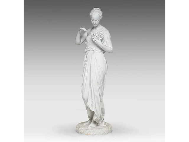 Jean gautherin (1840-1890), a biscuit sculpture of a woman feeding birds 70 cm. (27.55 in.) - afbeelding 2 van  9
