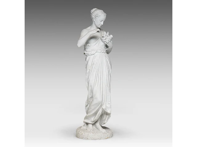 Jean gautherin (1840-1890), a biscuit sculpture of a woman feeding birds 70 cm. (27.55 in.) - afbeelding 6 van  9