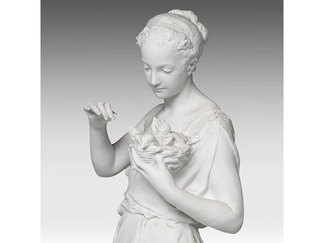Jean gautherin (1840-1890), a biscuit sculpture of a woman feeding birds 70 cm. (27.55 in.) - afbeelding 8 van  9