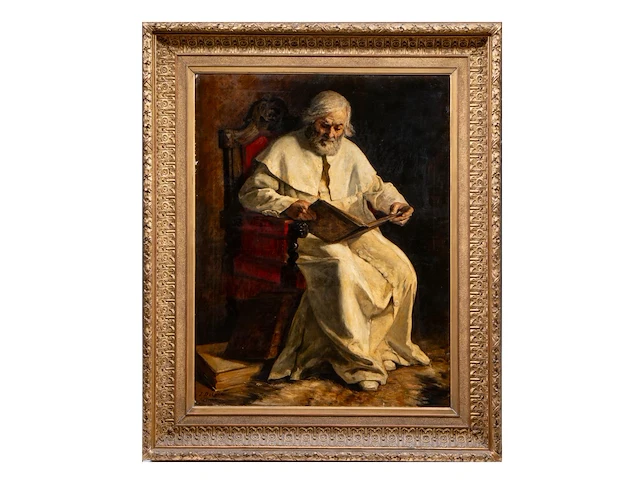 Jean joseph delvin (1853-1922), portrait of a reading monk, oil on canvas 115 x 90 cm. (45.28 x 35.42 in.), frame: 148 x 123 cm. (58.27 x 48.42 in.) - afbeelding 2 van  6